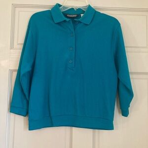 Vintage 80s 90s Lands End Women’s 3/4 Length Sleeve Polo Top Size Small Teal